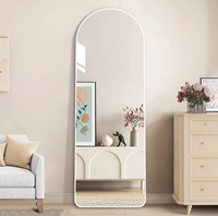 Miroir pleine longueur doré à cadre en aluminium, design capsule, sur pied, pour salon et chambre à coucher
