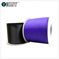 Pita Grosgrain Poliester 100% Dua Sisi 3 Inci (75mm) Hitam Ramah Lingkungan dengan Kekuatan Tarik Tinggi dalam Gulungan 100 Yard