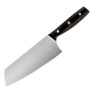 Couteau de cuisine de 8 pouces à lame pleine, finition satinée, en acier à haute teneur en carbone 9 CR13, pour droitier, avec manche en bois d'ébène, type couteau de chef - Product Image 1
