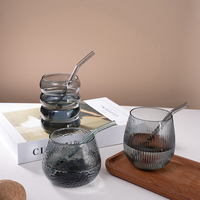 Gobelet en verre borosilicate premium de 400 ml avec base en acier inoxydable 316 et paille réutilisable pour boissons froides