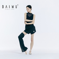 Baiwu - Top de Ballet para Mujer, Negro, Sin Mangas, Malla Elástica, Camiseta de Entrenamiento 126111269