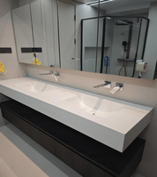 Vente en gros : Meuble-lavabo mural moderne pour hôtel en pierre frittée avec lavabo intégré, miroir intelligent et lavabo sur mesure