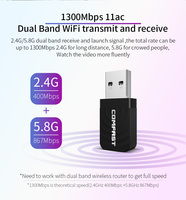 Carte Réseau WiFi USB COMFAST CF-812AC 1300 Mbps, Adaptateur WiFi pour Ordinateur Portable Kali Linux, PC, Macbook