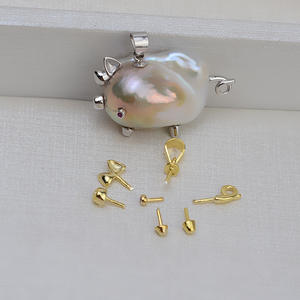 Pendentif en argent 925 fait main avec perle baroque pour femmes, avec base de perle vide en forme de cochon, composants et trouvailles de bijoux DIY - Product Image 1