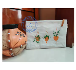 Pochette cosmétique en toile de coton naturel avec fermeture éclair à motif imprimé, lavable, organiseur de maquillage, sac de rangement de voyage pour femmes - Product Image 1