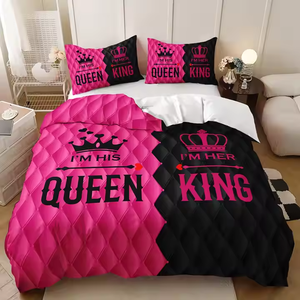Stampa digitale 3D personalizzata modello nero rosso lui lei regina re <span class=keywords><strong>coppia</strong></span> matrimonio biancheria da letto copripiumino in poliestere - Product Image 6