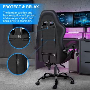 <span class=keywords><strong>Chaise</strong></span> de bureau en similicuir à <span class=keywords><strong>dossier</strong></span> <span class=keywords><strong>haut</strong></span> pivotant noire <span class=keywords><strong>Chaise</strong></span> de jeu Pc Stuhl ergonomique avec soutien lombaire - Product Image 2