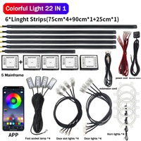 Nueva Lámpara LED para Auto 18 en 1, 14 en 1, 64 Colores, Decoración Interior de Fibra Óptica, Luz Ambiental RGB con Control por Aplicación