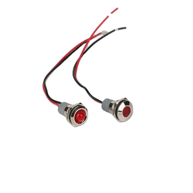 HUSA Hotsale 14mm Flat Head Switchboard Indicator Light Waterproof Ip67 3-6v 12-24v 110v 220v Metal Pilot Lamp With Wire Leading