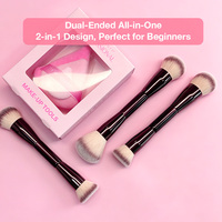 Pinceau de maquillage professionnel double embout avec poils synthétiques véganes pour poudre, blush, illuminateur et fond de teint