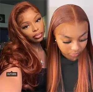 Wig frontal HD jahe gelap wig rambut indian mentah ketebalan 200% wig depan renda rambut manusia wig rambut lurus kutikula untuk WANITA HITAM