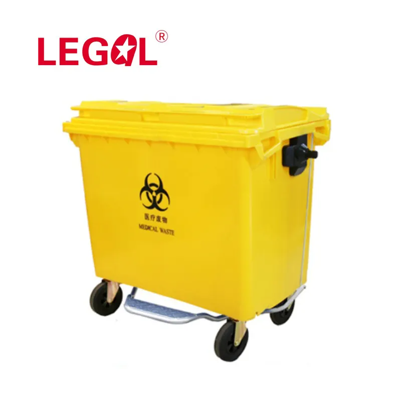 Cubo de basura de plástico para uso médico, contenedor de basura de 660l, color amarillo/rojo, basureros