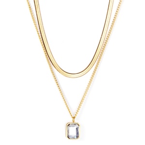 Nouveau design 2022, collier pendentif double chaîne en acier inoxydable plaqué or 18 carats avec gros diamant, bijoux hip-hop populaires - Product Image 6