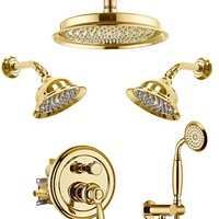 Système de douche Homekicen en laiton antique brossé à 1 poignée, 3 douches pluie, 9 pouces, double pommeau de douche pluie vintage de 6 pouces, ensemble de robinets à douchette à main