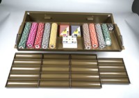 Plateau professionnel double couche en métal doré pour jetons de poker, 14 rangées, capacité 1000 jetons, boîte de rangement verrouillable en acier pour casino