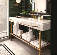 Meubles de luxe pour chambre d'hôtel ou de casino, ensemble de meuble-lavabo à cadre doré, pieds de baignoire en métal, laiton brillant, cuivre rouge, style rétro pour villa