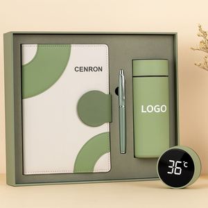 Ensemble cadeau personnalisé avec logo imprimé UV, broderie, carnet A5, stylo, bouteille, journal en cuir PU avec gourde isotherme pour promotions d'entreprise - Product Image 4