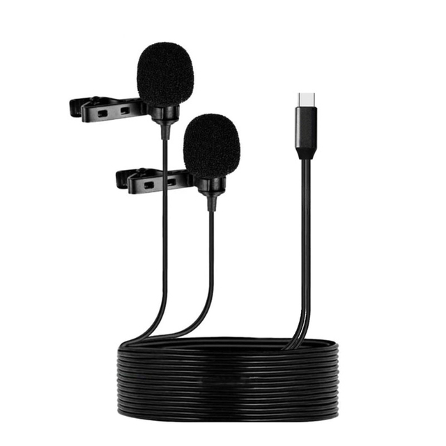 Panvotech High Quality Omnidirectional Double Clip-on Collar Lavalier Microphone for Smart Phones