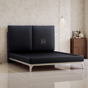 Lit <span class=keywords><strong>avec</strong></span> <span class=keywords><strong>sommier</strong></span> en bois de bouleau et cuir microfibre écologique, moderne, luxueux, confortable, personnalisé pour hôtel, appartement, villa, maison - Product Image 4
