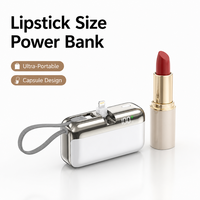 Mini Power Bank Portable 10000mAh avec Charge Rapide 22.5W, Design Capsule Rouge à Lèvres, Câble Intégré, Cadeau d'Entreprise Personnalisé