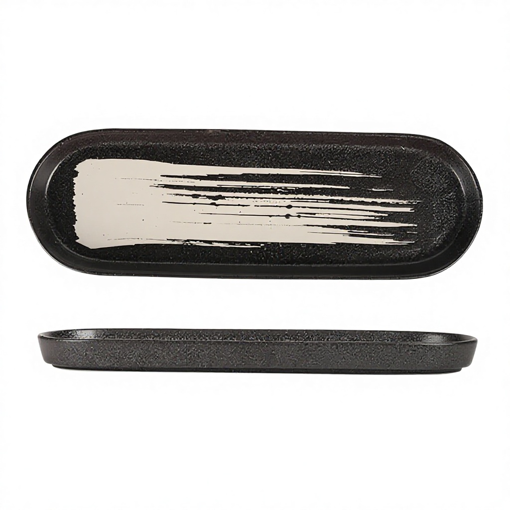 Bandeja ovalada de 30 cm (12 pulgadas) estilo japonés, color negro con diseño en espiral.