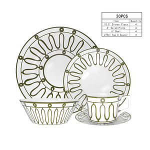 Ensemble de plats élégants en céramique géométrique jaune à motifs circulaires minimalistes - Product Image 4