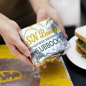 Heat-Retaining Aluminum Foil Hamburger Wrapper Food-Grade Foil Lined <b>Burger</b> <b>Paper</b> Insulation for Sandwich Takeaway - Product Image 2