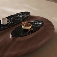 Ensemble de tables basses en marbre italien de forme irrégulière, ton noyer noir, combinaison créative pour table à thé