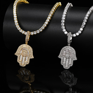 Gioielli Hip-Hop <span class=keywords><strong>di</strong></span> alta qualità CZ ghiacciato diamante <span class=keywords><strong>mano</strong></span> <span class=keywords><strong>di</strong></span> <span class=keywords><strong>Fatima</strong></span> Hamsa <span class=keywords><strong>collana</strong></span> pendente - Product Image 1