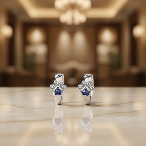 Orecchini a lobo E1030 con gemma blu, in argento 925, a forma di zampa di animale, graziosi orecchini a perno per donna, da indossare tutti i giorni - Product Image 2