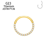 Ensemble de boucles d'oreilles en titane avec pierres de zircon 5A, 16G/18G ASTM F136, doré, unisexe, style Hip Hop, pour piercing de nez, septum, tragus, hélix et autres piercings corporels