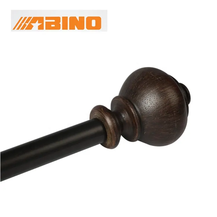 Unique classic wood grain curtain rod head window extendable metal curtain pole