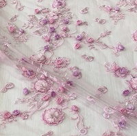 Tissu brodé 3D tissé avec des roses et des perles, appliqué en dentelle, pour robe de mariée, sac, jouet - Tissu de créateur, le plus vendu