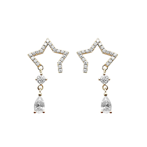 Boucles d'oreilles pendantes en or massif 14 carats avec moissanite ronde en forme de cœur, certifiées par une tierce partie, design tendance - Product Image 1