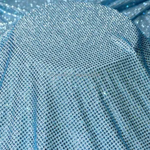 F001 High Quality SS10 Pet Crystal Fabric Long Crystal Dress Rhinestone Crystal Fabric For Wedding