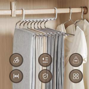 ไม้แขวนกางเกงสแตนเลสแบบปรับได้ 6-in-1 ขายส่ง ไม้แขวนเสื้อผ้าแบบพับได้สำหรับกางเกง - Product Image 2