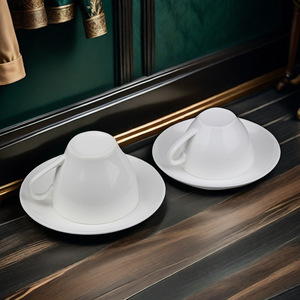 Pure White Ceramic Coffee <b>Cup</b> <b>Set</b> With Handle Solid Color Hotel Home Use - Product Image 4