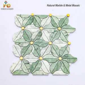 Mosaicos de Metal y Mármol para Agua, Mosaicos de Girasol de Acero Inoxidable, Mosaicos de Metal Dorado y Piedra <span class=keywords><strong>Verde</strong></span> - Product Image 1