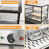 Vitrine chauffante de comptoir à coins carrés en verre avec éclairage LED et tube chauffant électrique pour poulet frit et burgers