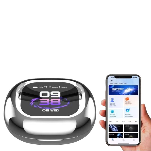 New AI Real-Time Translation Earbuds Two-Way Translator HD Sound LED Smart Screen Business Travel Sports TWS Earphones