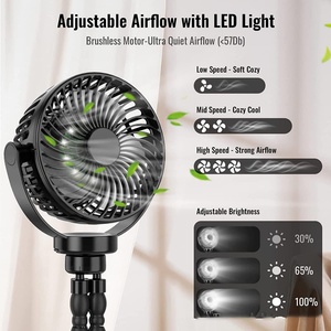 Ventilateur portable rechargeable par USB avec pince trépied flexible, alimenté par batterie, pour voiture, utilisation extérieure, petit ventilateur pour poussette - Product Image 4