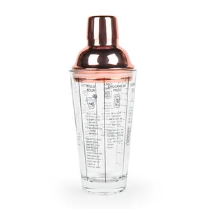Rose Gold Cocktail Shaker Set 400ml 600ml Glass Shaker Bottle with Custom Printing Recipe