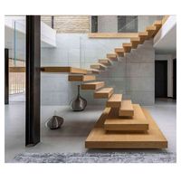 Escalier flottant pour maison duplex avec bande de roulement en bois Invisible Stringer Escalier droit d'intérieur