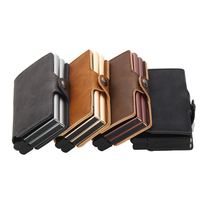 Dompet logam penghalang RFID pria, kapasitas besar Logo kustom dengan desain Pop-Up kulit PU tempat kartu ganda