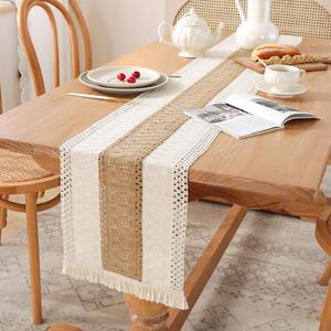 Bohemian <strong>Table</strong> <strong>Runner</strong> 72 Inch Farmhouse Rustic <strong>Burlap</strong> Decor with Tassels Autumn Thanksgiving Home Decoration for Living Room - Product Image 1
