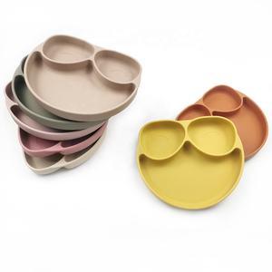 Bol double en Silicone avec aspiration, produit de qualité alimentaire pour tout-petits, couleur et Logo personnalisés, <span class=keywords><strong>vaisselle</strong></span> de table, assiette d'alimentation, 1 pièce - Product Image 1