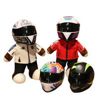 Peluche ours en peluche motard avec casque amovible, mascotte personnalisée pour entreprise