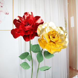 Metallic Shiny Artificial Rose Large Faux Fake Rose Flower <b>Wedding</b> Aisle Road Lead Mall Window Display Photography <b>Prop</b> Decor - Product Image 3