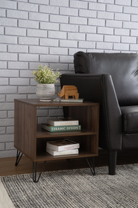 Luxury <b>Walnut</b> Finish SAMOS Side <b>Table</b> with Metal Legs for Living Room Lounge and Elegant Master Bedroom Bedside <b>Table</b> - Product Image 5