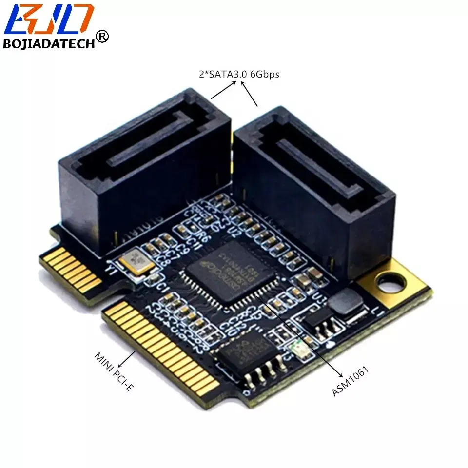 Mini PCI-E arayüzü 2 x SATA 3.0 7Pin bağlayıcı genişletme yükseltici kart 6Gbps ASM1061 sabit Disk sürücü için